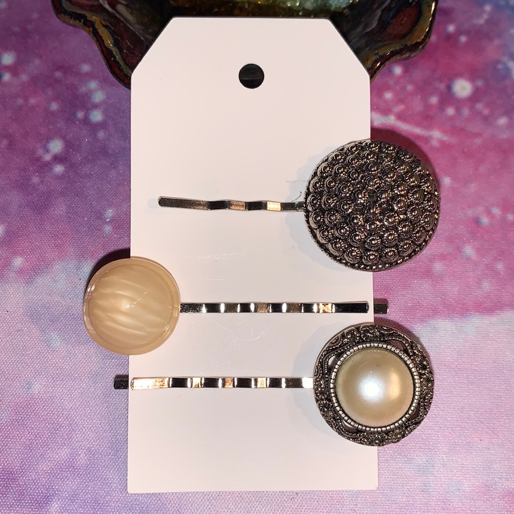 Vintage Button Bobby Pins Repurposed Hair Clips